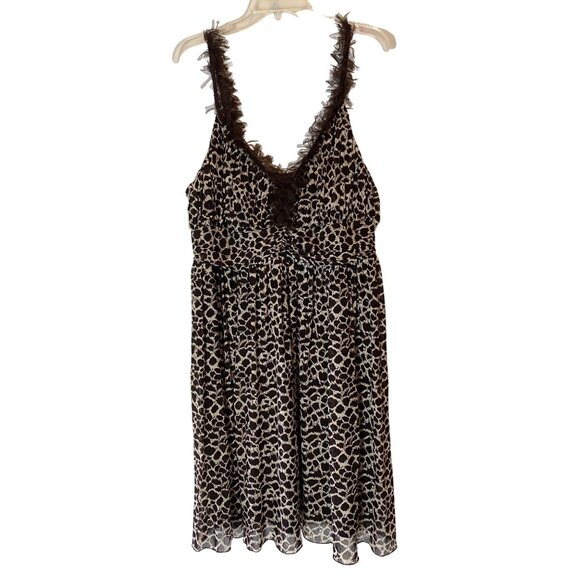Lane Bryant Leopard Print Mini Dress V-Neck Ruffle Trim Sleeveless Size 16 - Picture 1 of 8